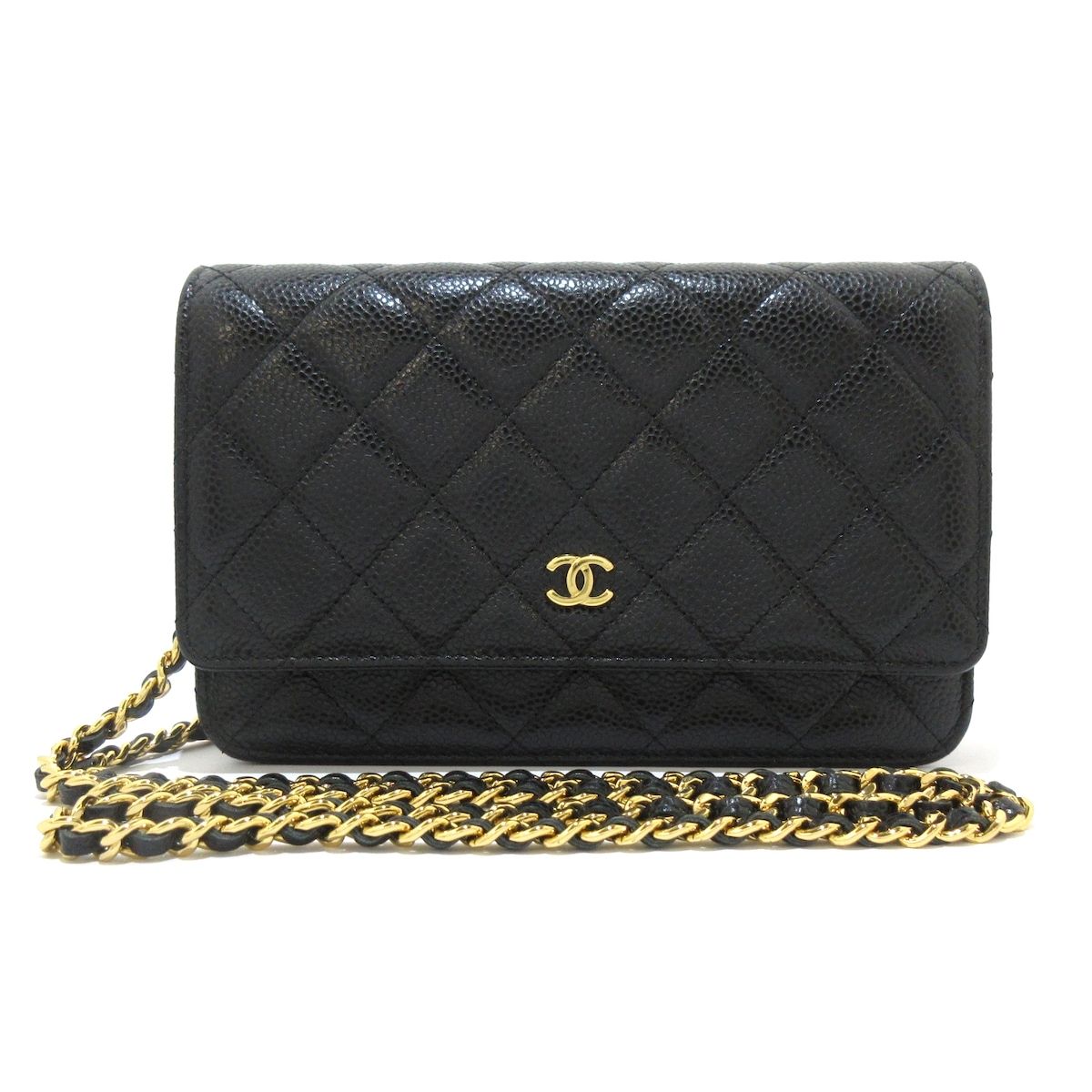 CHANEL(シャネル) 財布美品 マトラッセ A33814 黒 チェーンウォレット/ゴールド金具 キャビアスキン - メルカリ