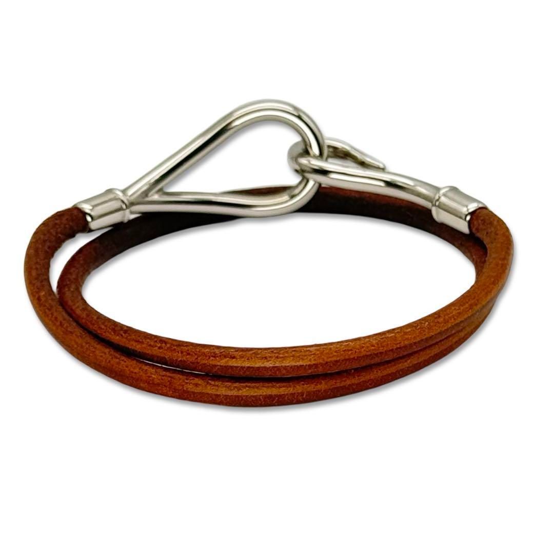 エルメス ジャンボ レザー シルバー 2連 ブレスレット チョーカー  ブラウン HERMES エルメス ジャンボ レザー シルバー 2連 ブレスレット