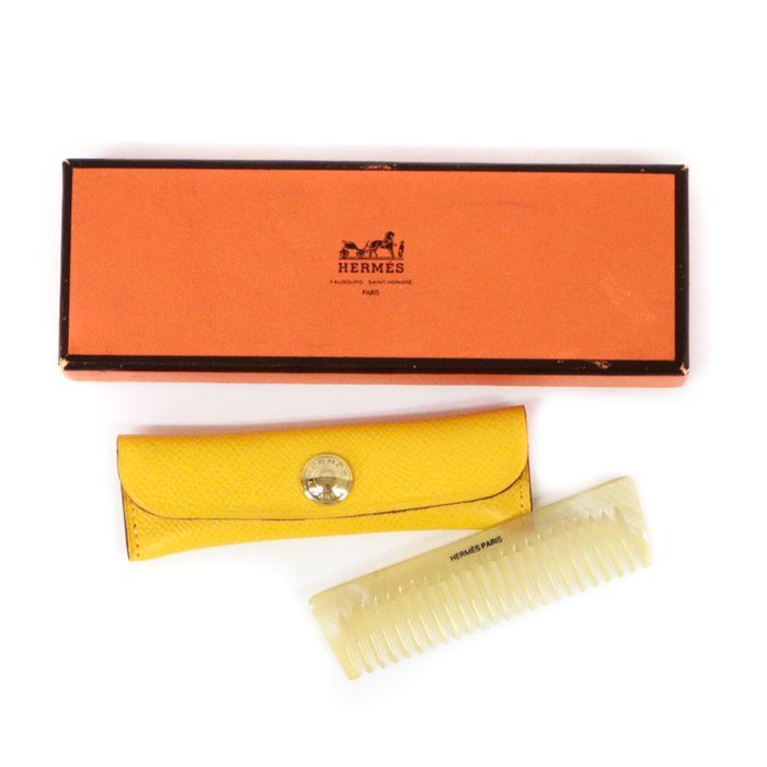 HERMES エルメス バッファローホーンとボックスカーフ ネックレス 水牛 ■新品同様■ HERMES エルメス バッファローホーン ケース付き コーム くし 櫛 ヘアセット レディース ベージュ系 AU9928 |  pleasure-Store　店
