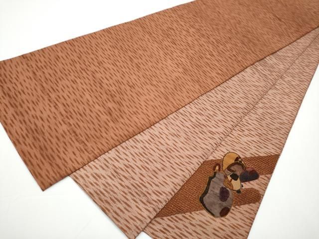 平和屋着物○中国三大刺繍 スワトウ相良刺繍 総刺繍 太鼓柄袋帯 紬地