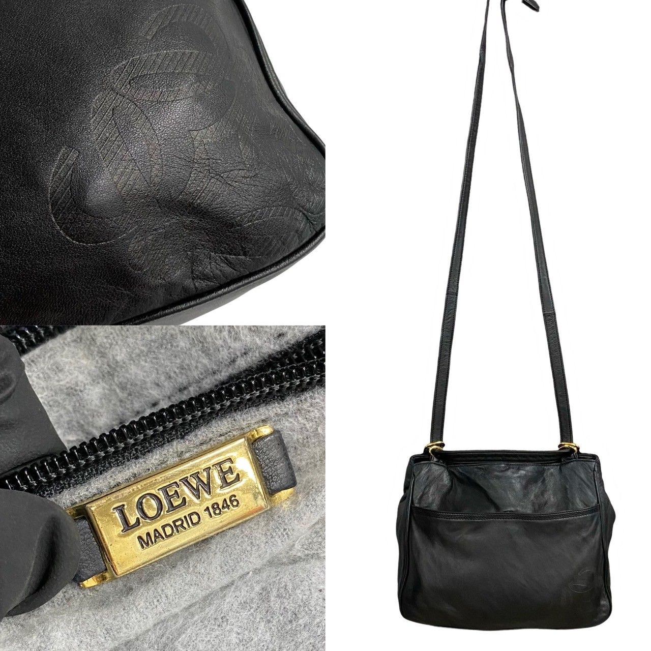 極 美品 希少品 袋付 LOEWE ロエベ ヴィンテージ アナグラム ロゴ レザー 本革 2way ショルダーバッグ ハンドバッグ ブラック 黒  50373 - メルカリ