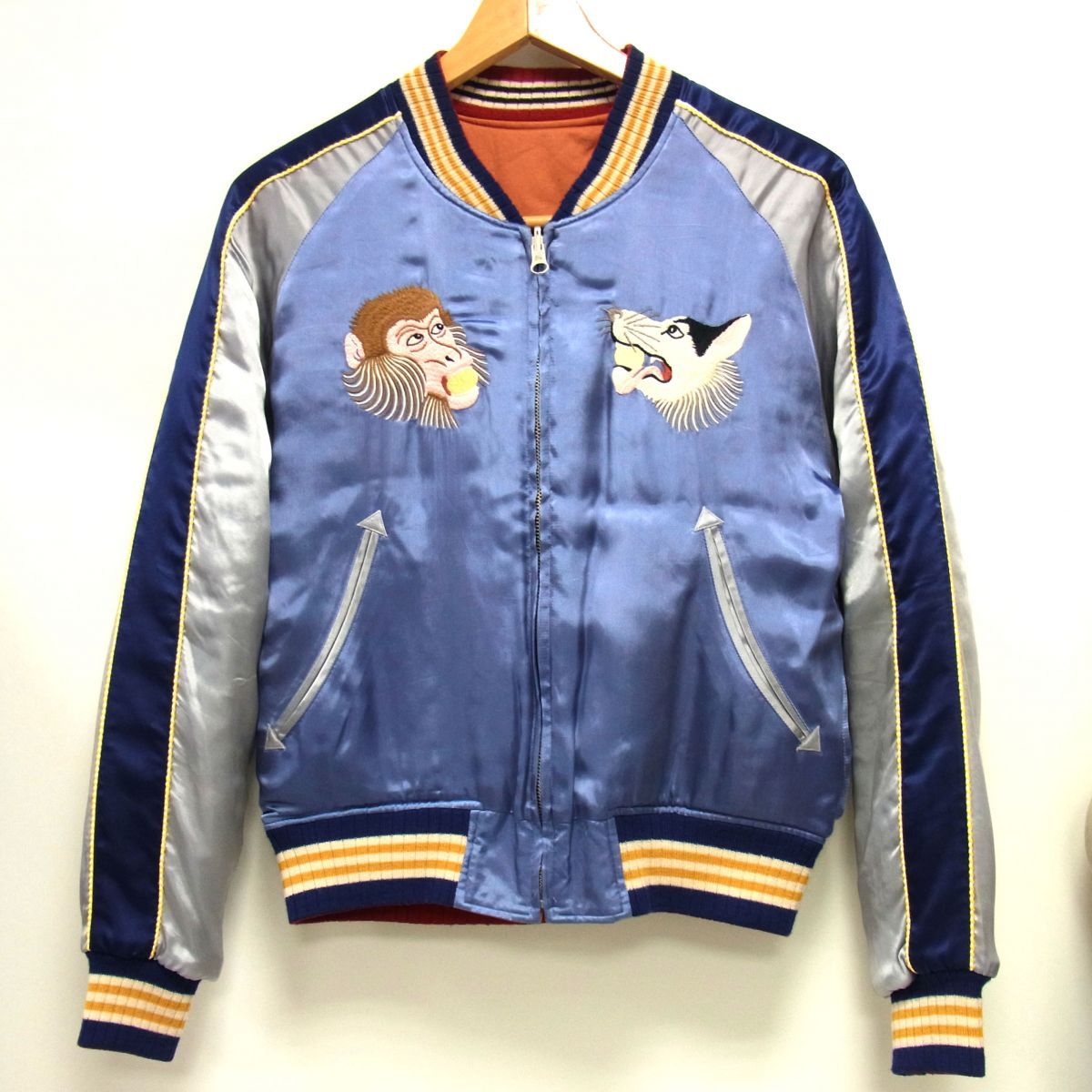 PHERROW S フェローズ 匠 リバーシブル サテンスカジャン 桃太郎 鬼ヶ島 ジップジャケット メンズ 猿 雉 犬