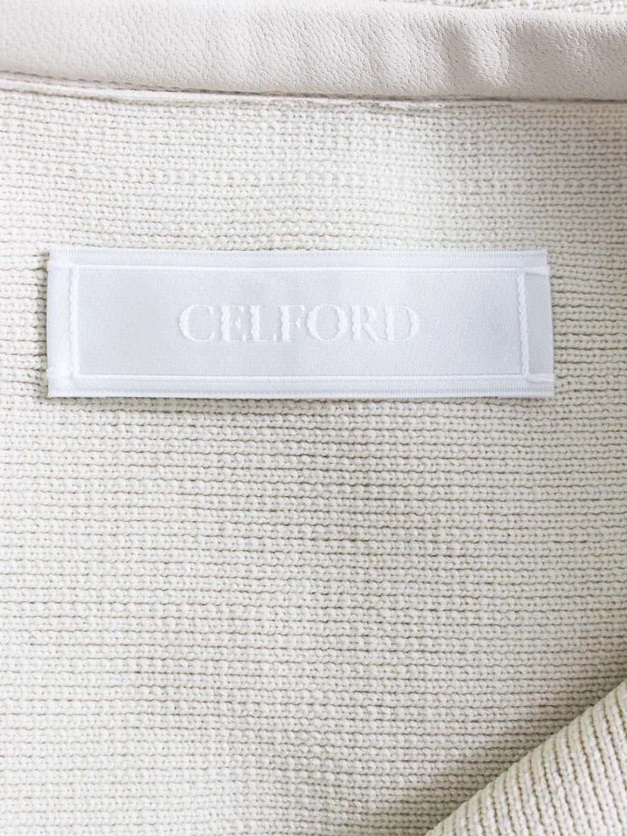セルフォード　ペプラムカーディガン　ライトベージュ 36 セール】 CELFORD 合皮使いペプラムカーディガン （カーディガン