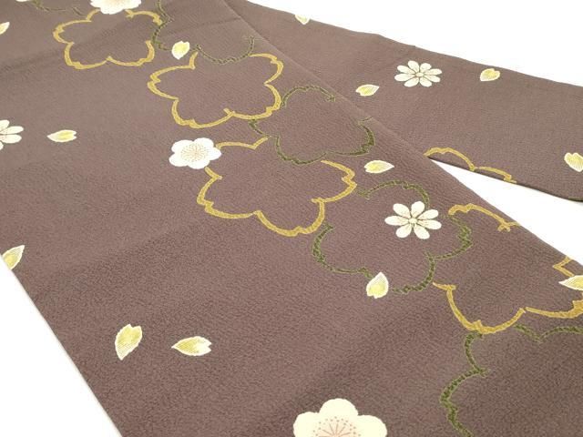 平和屋着物●全通柄九寸名古屋帯 舞桜間道 濃色 金彩 正絹 DAAY0135ob