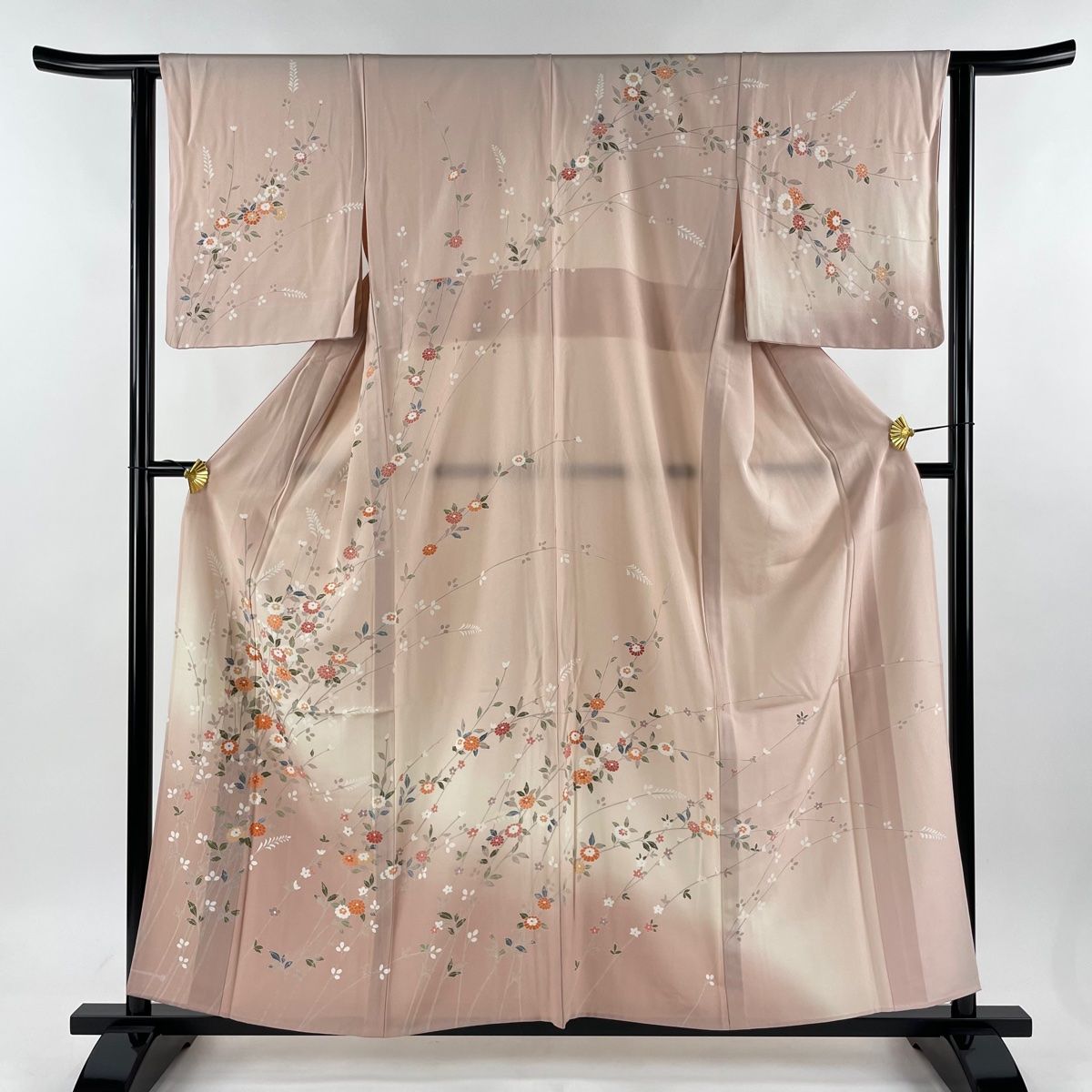 訪問着 身丈157.5cm 裄丈62cm S 単衣 草花 萩 染分け ぼかし 薄ピンク 正絹 秀品