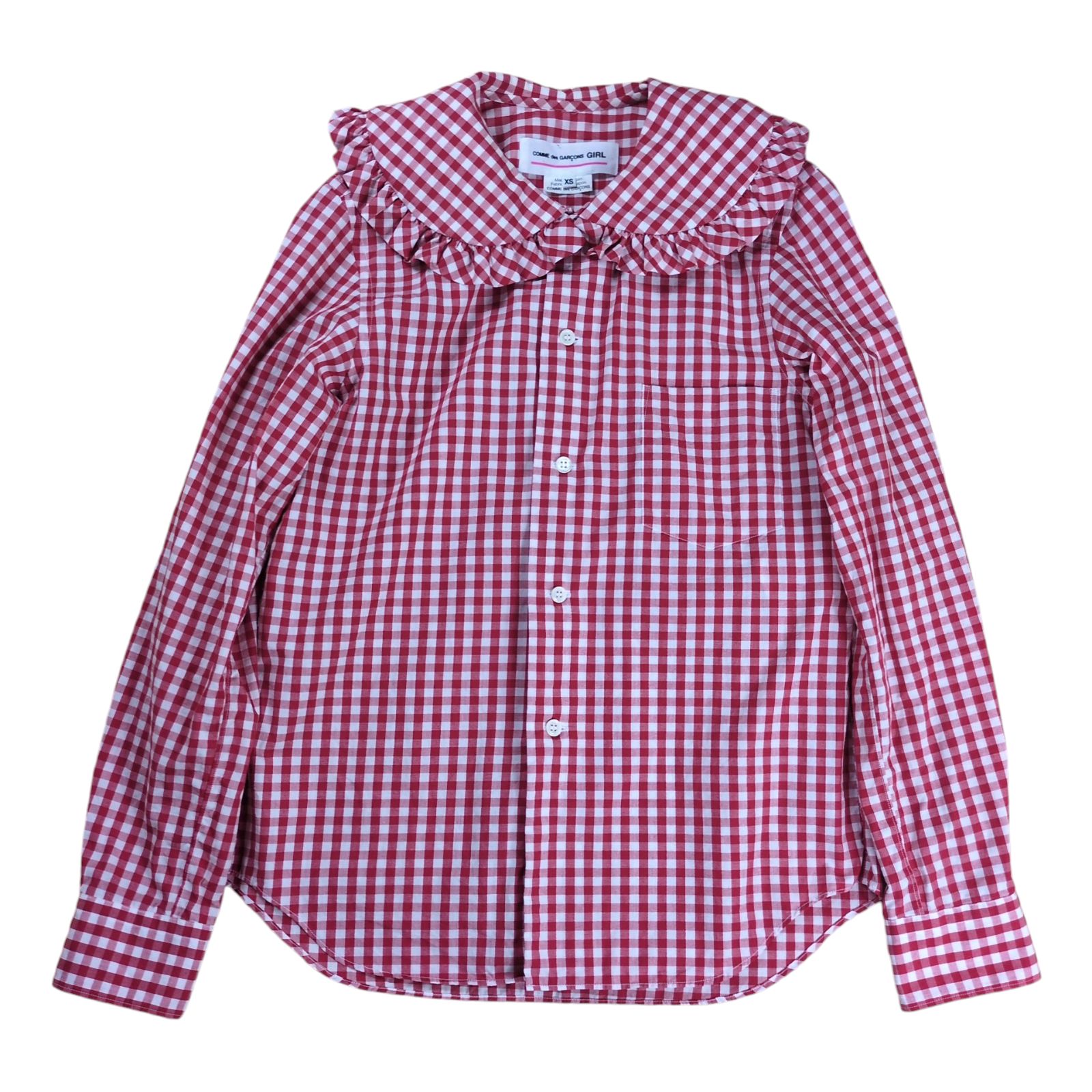 超希少　COMME des GARÇONS ギンガムチェック　シャツ　フリル　赤 COMME des GARCONS GIRL 20SS ギンガムチェック 丸襟フリル