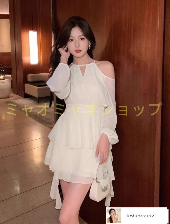 イブニングドレス ホルターネック フリル ミニ丈 シフォン ふんわり 結婚式 二次会 同窓会 披露宴 パーティー お呼ばれ 成人式 ナイト 上品 裏地あり サイズ S M L XL