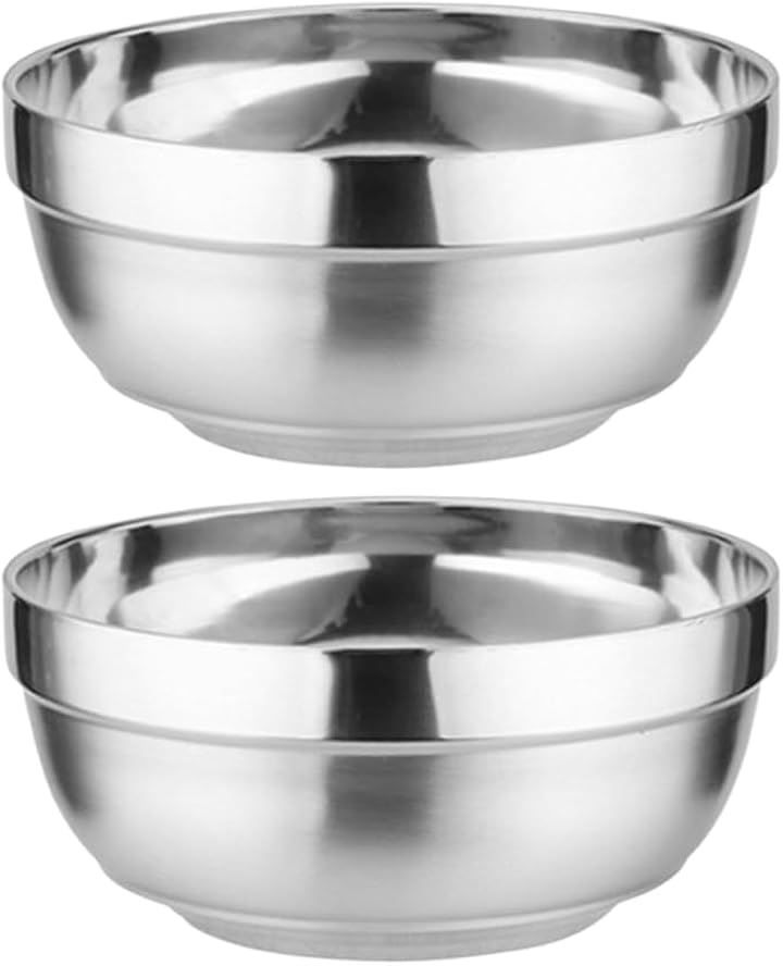 Thumbnail of Asdays Rice Bowl, Tea Bowl, Tableware, Dinnerware, Uncooling Bowl, Stainless Steel Bowl, Rice Bowl, Double Structure, Family, Banquet, Restaurant, Party, Camping (Silver, Set of 2, Diameter 16cm)