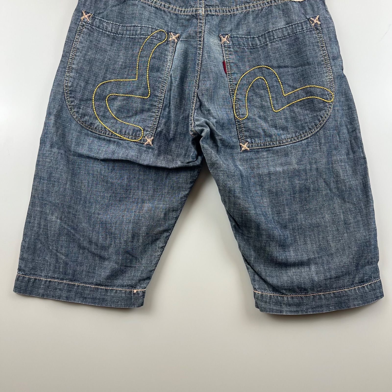 EVISU 2005 yellow stitch cotton shorts half pants 32