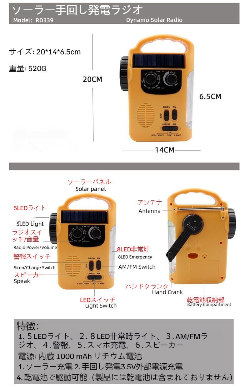 防災リュック陽エネルギー充電パネル5 v光起電力充電器携帯用屋外車載
