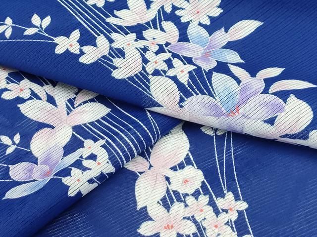 平和屋着物＊夏物 小紋 絽 草花文 洗える着物 AABB8790sx