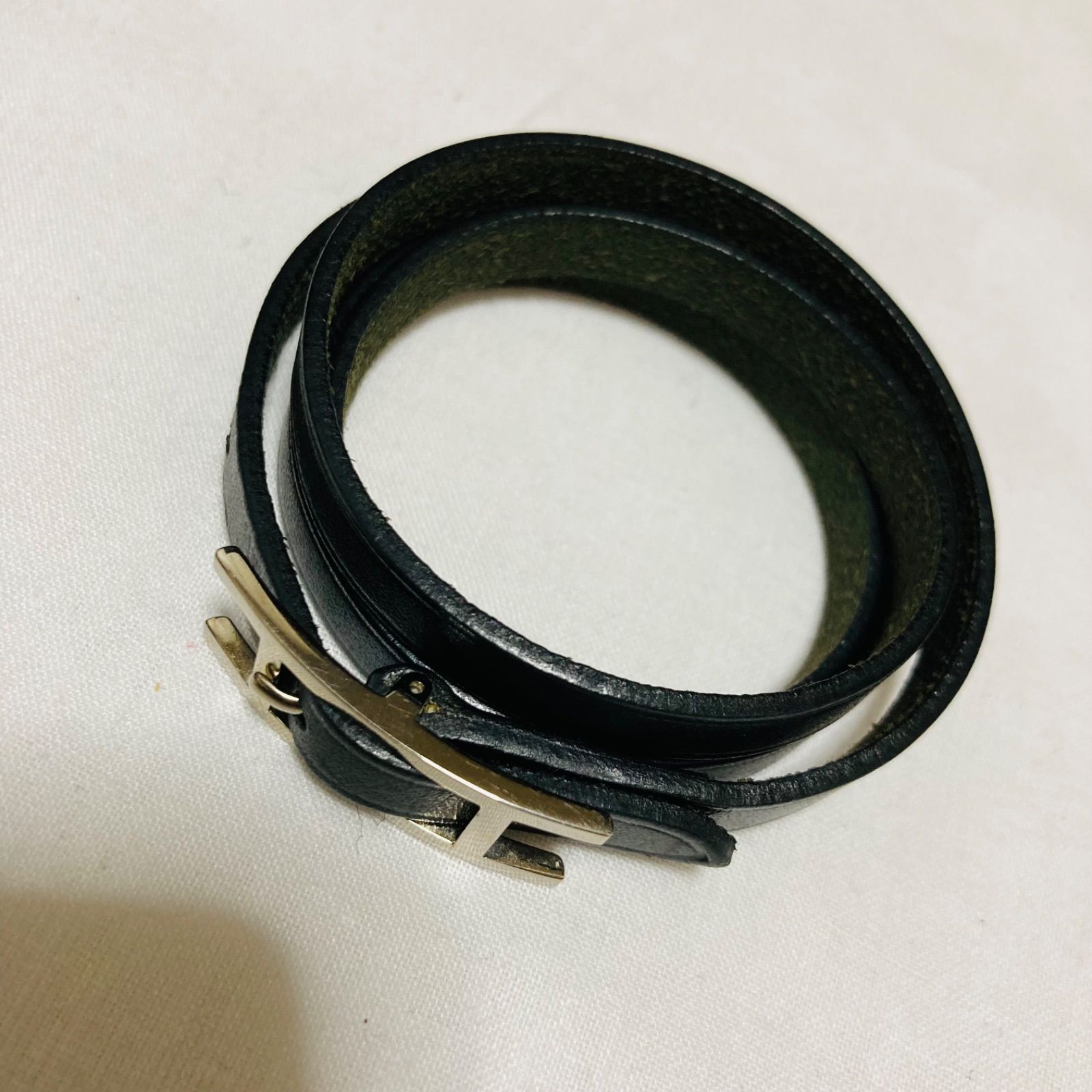 美品】 HERMES エルメス レザー ブレスレット3連 ブラック アピ