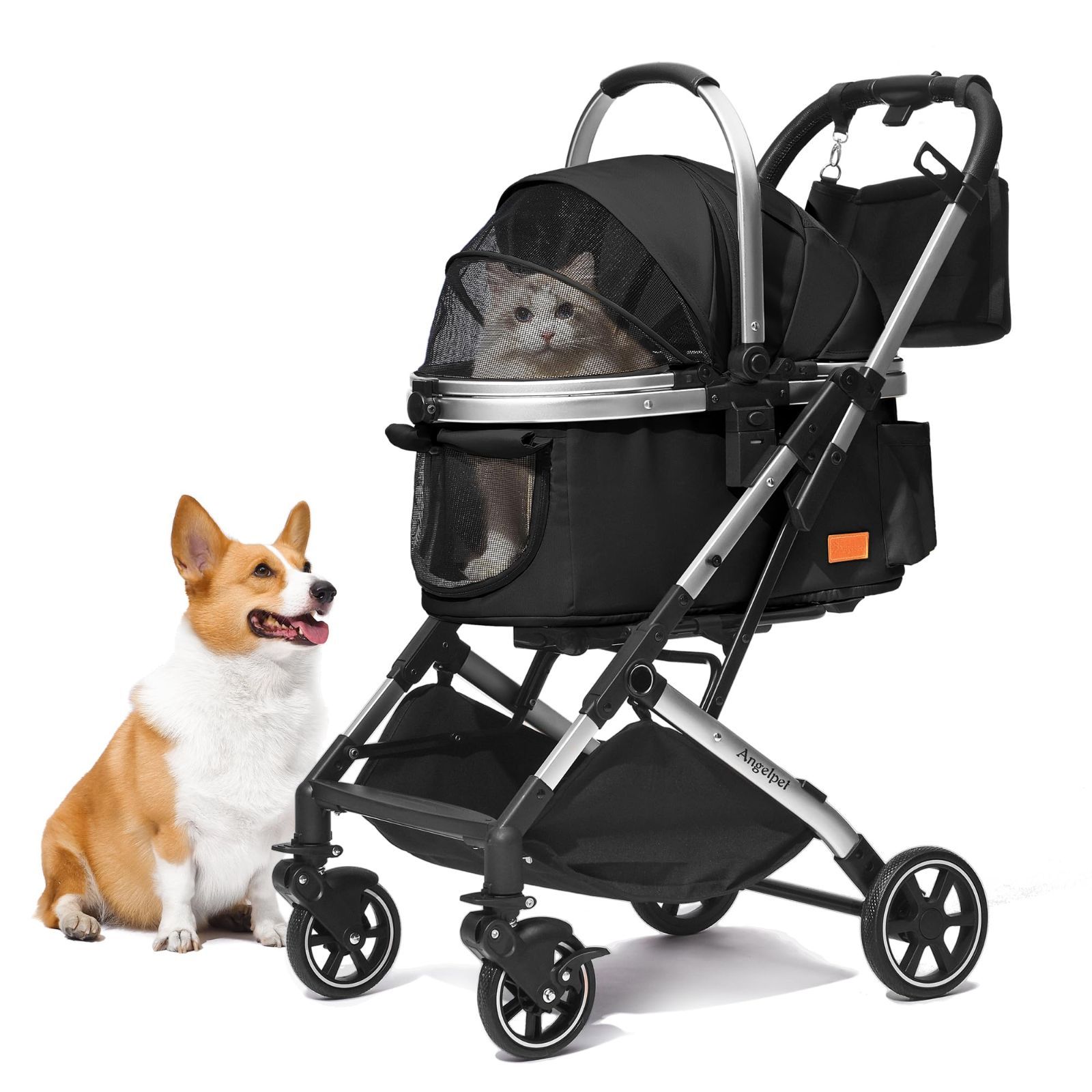 新着商品 ペットカート 分離型 特許取得中 猫 犬用 バギー いぬ用 4輪 前輪360°回転 前後輪ブレーキ付き 組み立て簡単 コンパクト 軽量 折りたたみ式 耐荷重20Kg 猫 小型犬多頭 中型犬 分離型ドッグカートカート用バッグ付き ブラック