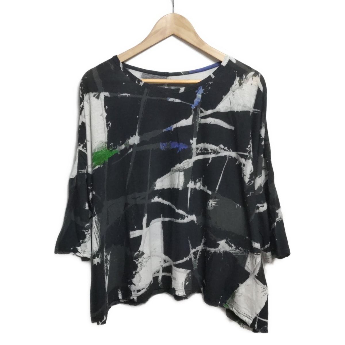 Y s ワイズ 七分袖カットソー サイズ2 M レディース - 黒×白×マルチ クルーネック