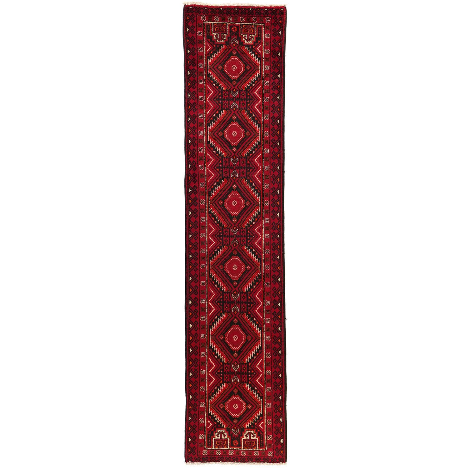 バルーチ 1970年代 2870×640mm セミアンティーク ダイヤモンドモチーフ ランナーサイズ - carpet-アンティークペルシャ絨毯 ヴィンテージラグ専門店 送料無料