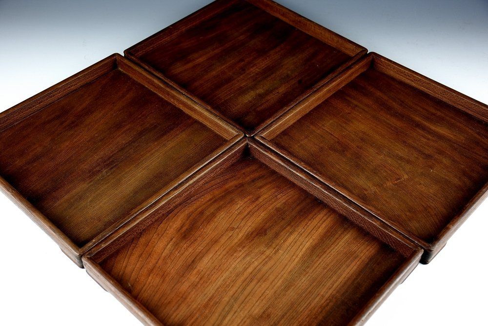 蔵A1221 時代 桑製四方盆 遠州流