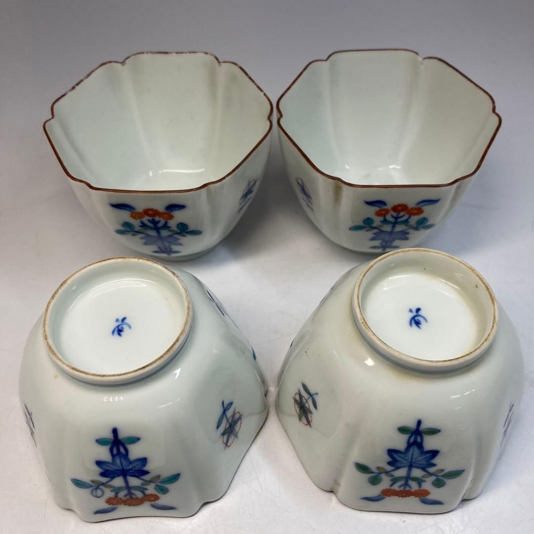 江戸中期 御深井焼 菊形小皿6枚 木箱付 横幅約7㎝ 東Y6-0410☆2F 江戸