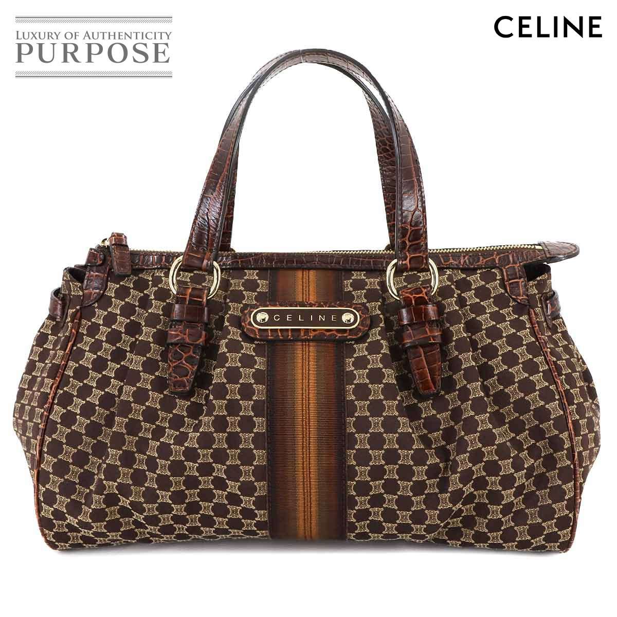 美品 セリーヌ CELINE マカダム ハンド バッグ キャンバス レザー 