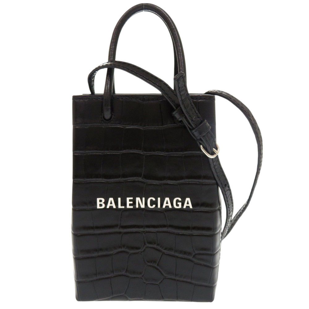 【ラグジュアリー×フェミニン】BALENCIAGA バッグ クロコ型押し 新品同様 バレンシアガ クロコ型押しレザー ブラック