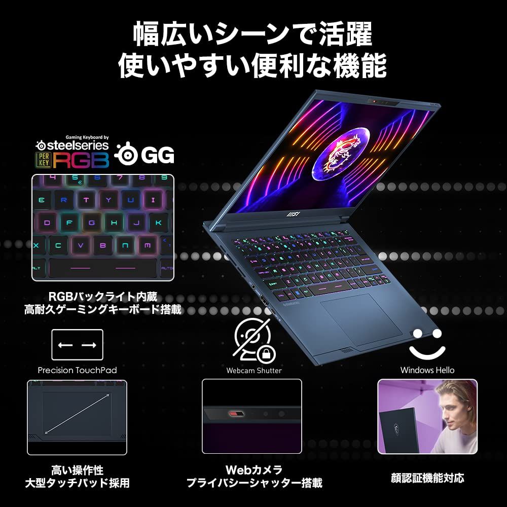 14インチ小型・軽量1.7kg】【第13世代Core i7 & RTX4050搭載】MSI