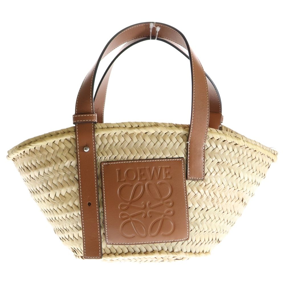 ロエベ スモール　バケット　かご ハンドバッグ ブラウン　ベージュ ラフィア LOEWE (ロエベ) かごバッグ スモール ブラウン ラフィア×レザー