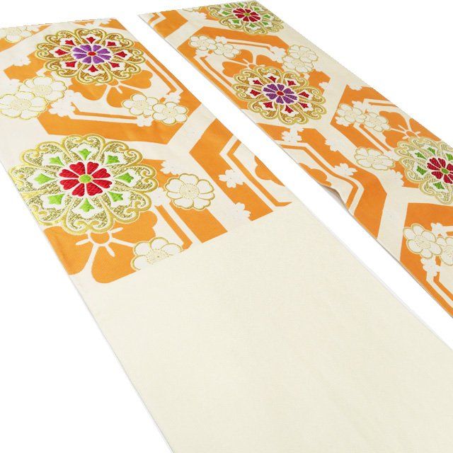 袋帯 振袖用 中古 正絹 六通 華文 花模様 桜 梅 箔糸 A1157-12
