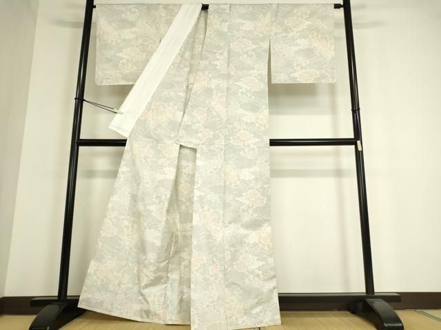 平和屋着物▽本場大島紬 白大島 単衣 雲取り花文 120亀甲 正絹 逸品