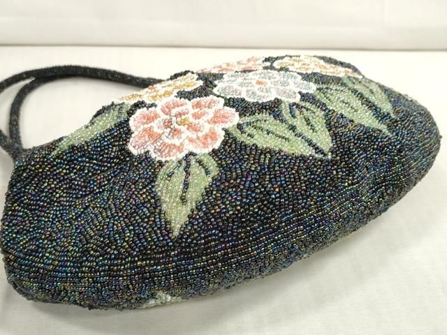 平和屋本店□和装小物 ビーズバッグ 和装バッグ 草花 がま口 持ち
