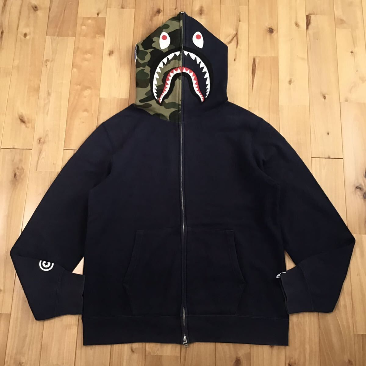 ☆XL☆ 1st camo green × navy シャーク パーカー a bathing ape BAPE 
