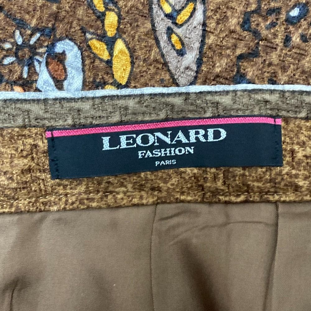 LEONARD レオナール ペイズリープリント サイドリブ タイトスカート サイズ64-91 ブラウン レディース 古着 GULLKHAN_COM