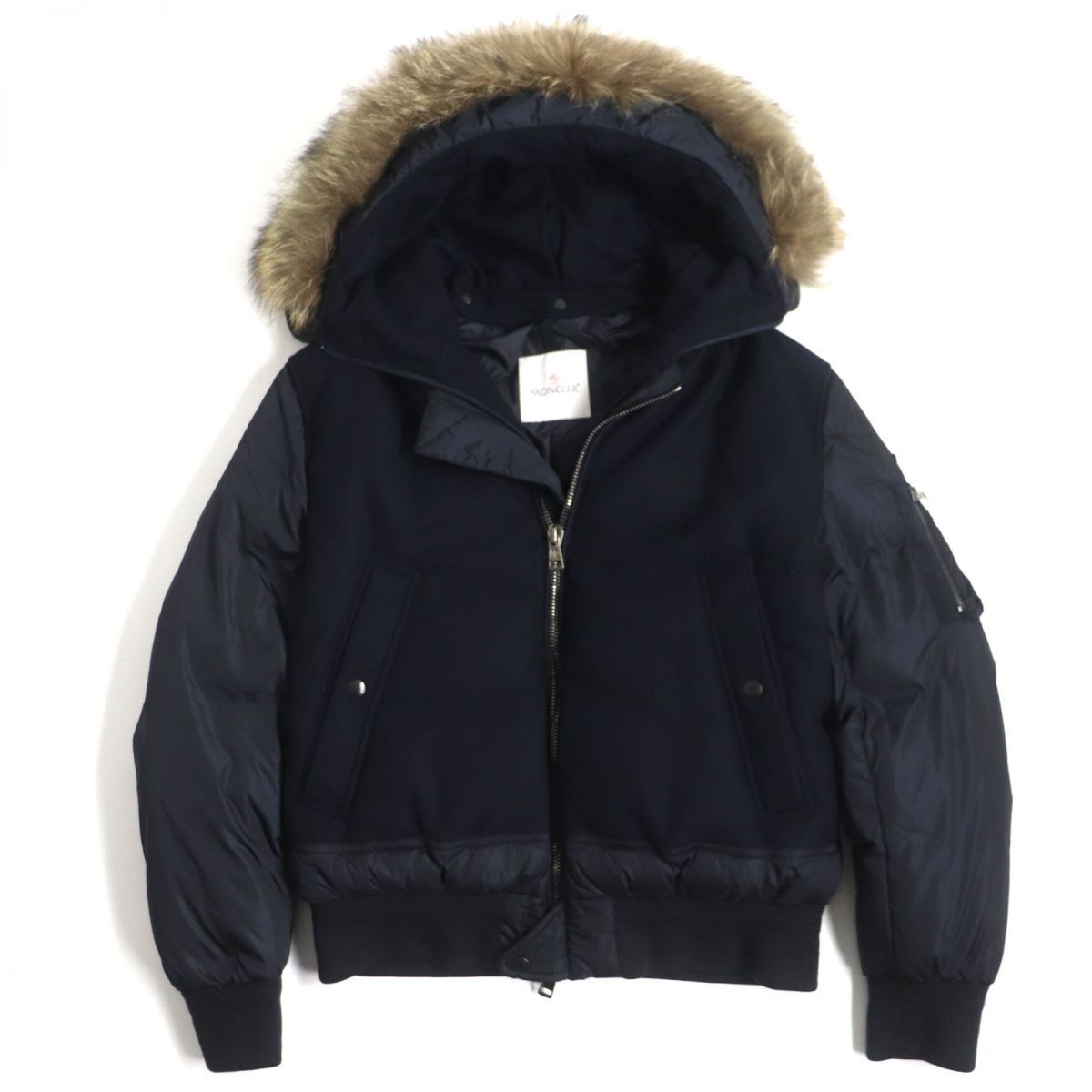 極美品▽MONCLER モンクレール MUSCADE ファー・フード・ロゴワッペン