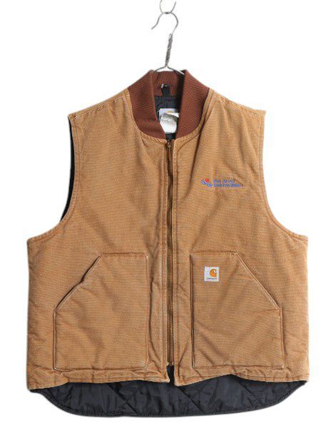 【お得なクーポン配布中!】 US企画 カーハート 中綿 ダック ベスト メンズ XL / CARHARTT フルジップ ナイロン キルティング ライナー 重ね着 前開き 大きいサイズ 茶