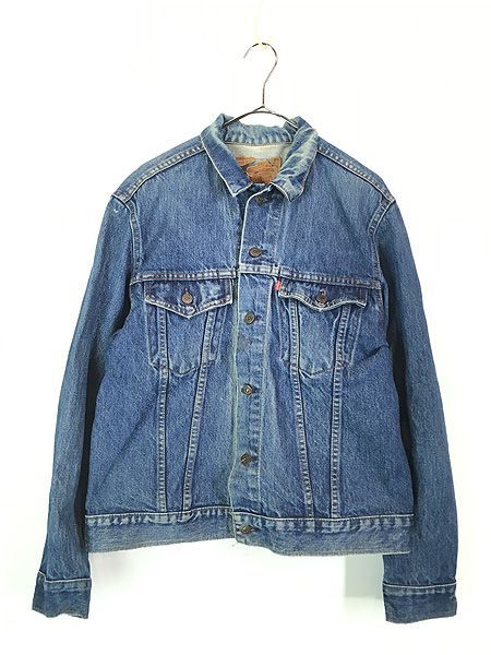 古着 90s Canada製 Levi´s 75505 4thタイプ ハンド ペイント ブルー デニム トラッカー ジャケット Gジャン 42R 
