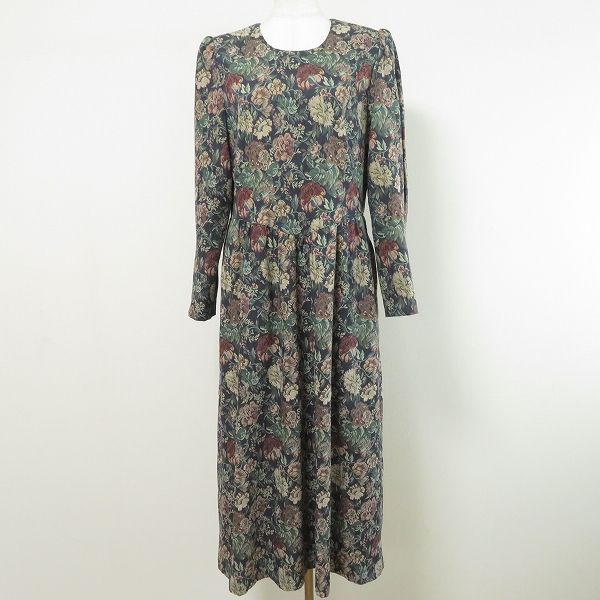 結束感のある anc バライロノクラシ バラ色の暮し バラクラ ワンピース 紺 緑 茶 花柄 ゴブラン ロング レディース 961852