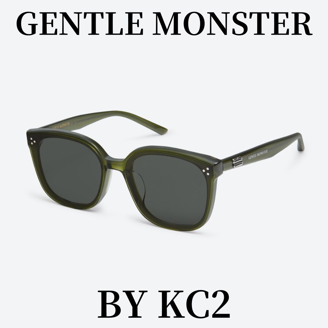 2024新作 ジェントルモンスター  Gentle Monsterサングラス  By KC2 カーキ半透明アセテートフレーム/ブラックレンズ/スクエアシェイプ  正規品