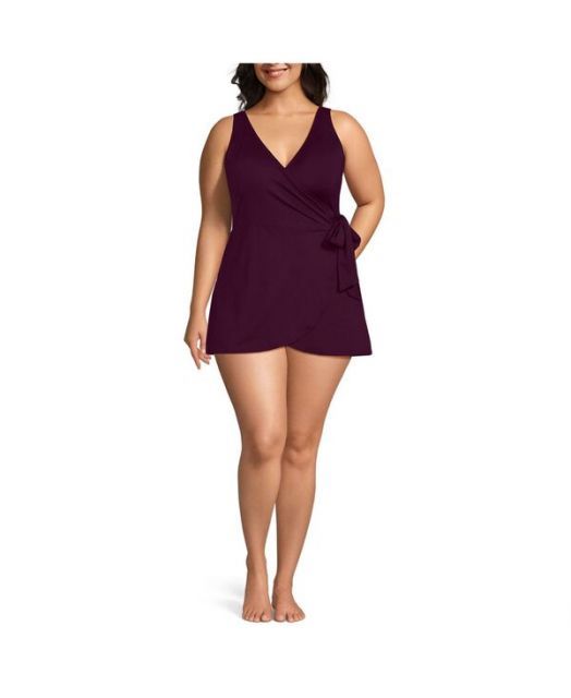 送料無料 ランズエンド レディース ワンピース トップス Women s Side Tie Mini Swim Dress Swimsuit Dark wine