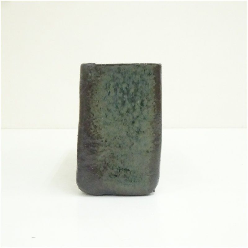 JA】背戸窯 県無形文化財 加藤釥 蒼釉 大作 花瓶 32cm