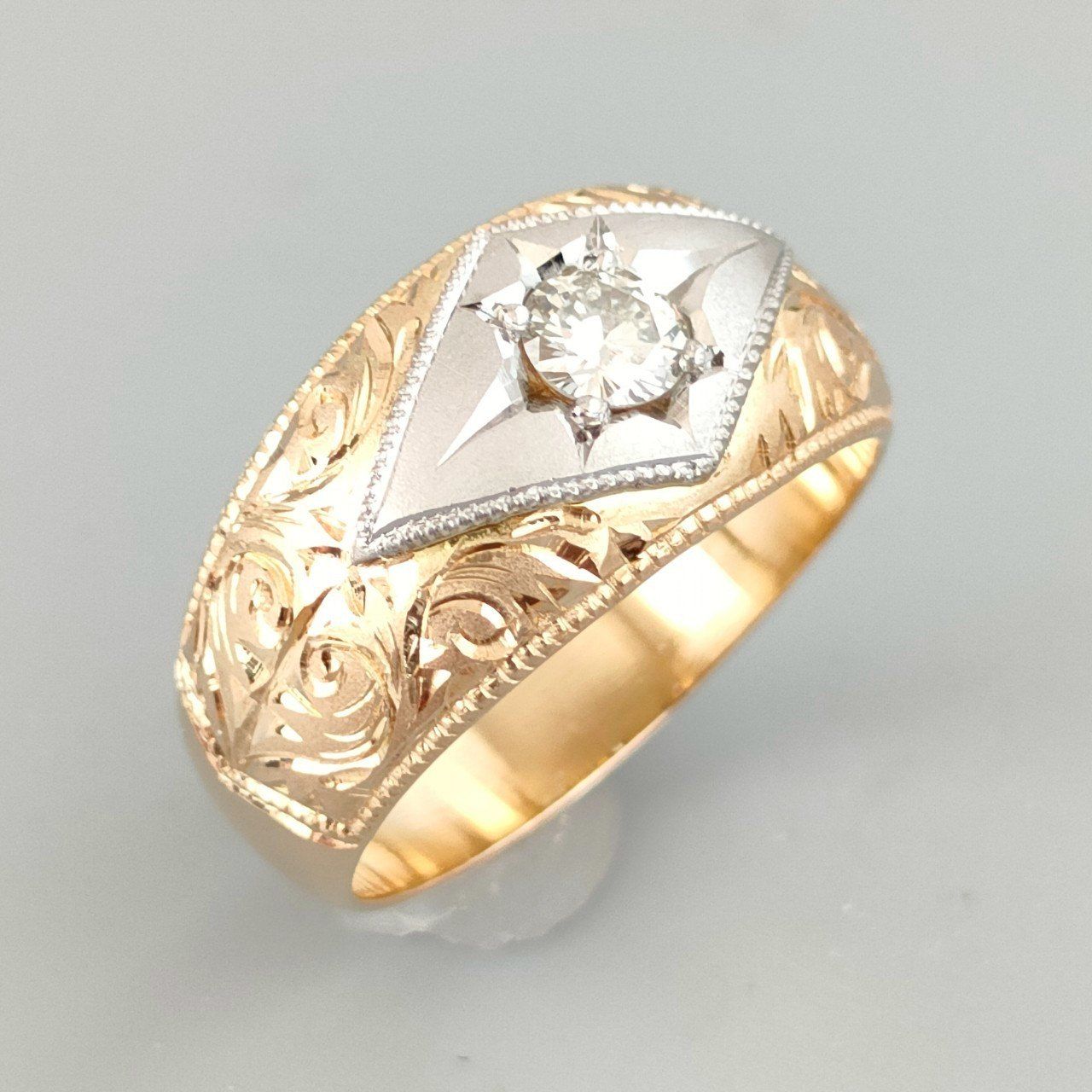 ptダイヤリング　K18ダイヤリング 18金 K18×Pt 男女兼用 ダイヤ付き 彫金リング 10.05g 15～16号 C463