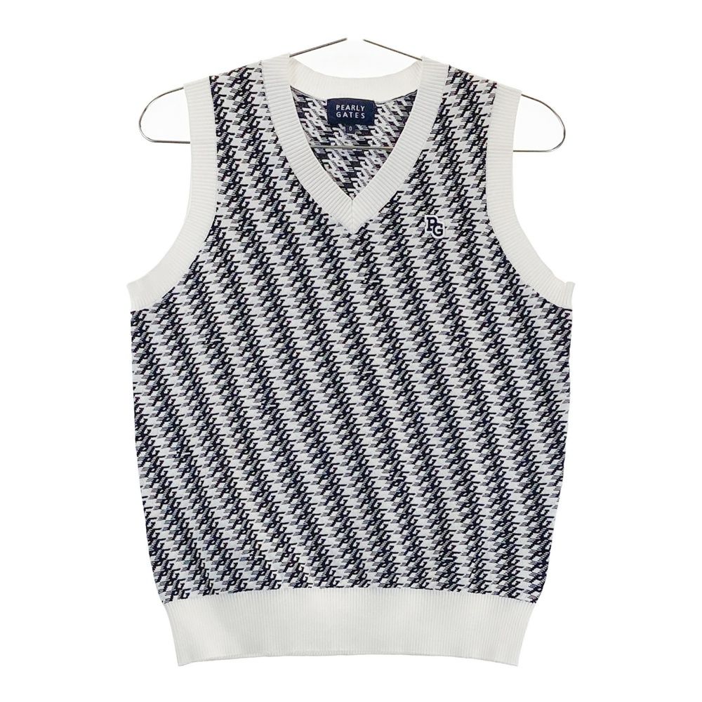 サイズ 0 PEARLY GATES パーリーゲイツ 2025年モデル ニットベスト PG 総柄 ネイビー系 240101540955 ゴルフウェア レディース ストスト