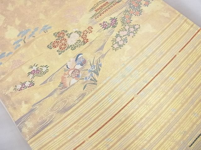 平和屋着物◎太鼓柄袋帯 唐織 名勝 金閣寺 金糸 正絹 逸品 未使用