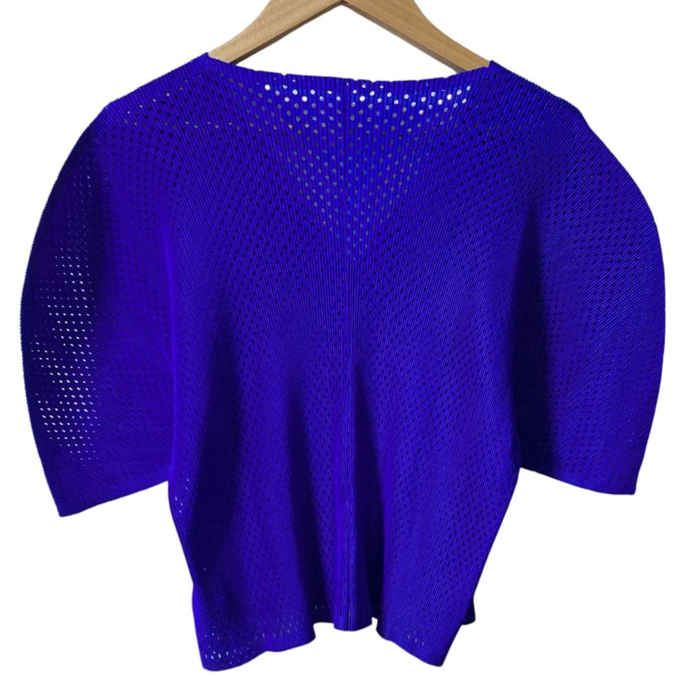 PLEATS PLEASE ISSEY MIYAKE プリーツプリーズ イッセイミヤケ 半袖 メッシュカーディガン PP 21-FO 321 サイズ3 ブルー レディース 古着