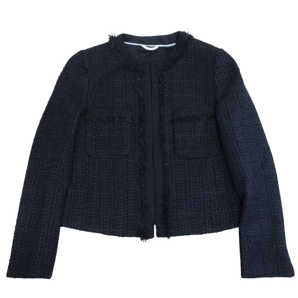 美品 22SS ANAYI アナイ フリンジステッチ ノーカラー ツイード