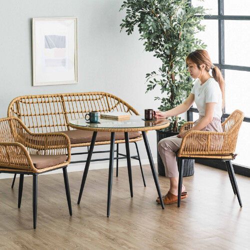 ガラス天板カフェテーブル幅80cm 人工ラタン ガーデンテーブル（113） ガラス天板カフェテーブル幅80cm 人工ラタン ガーデンテーブル（113）