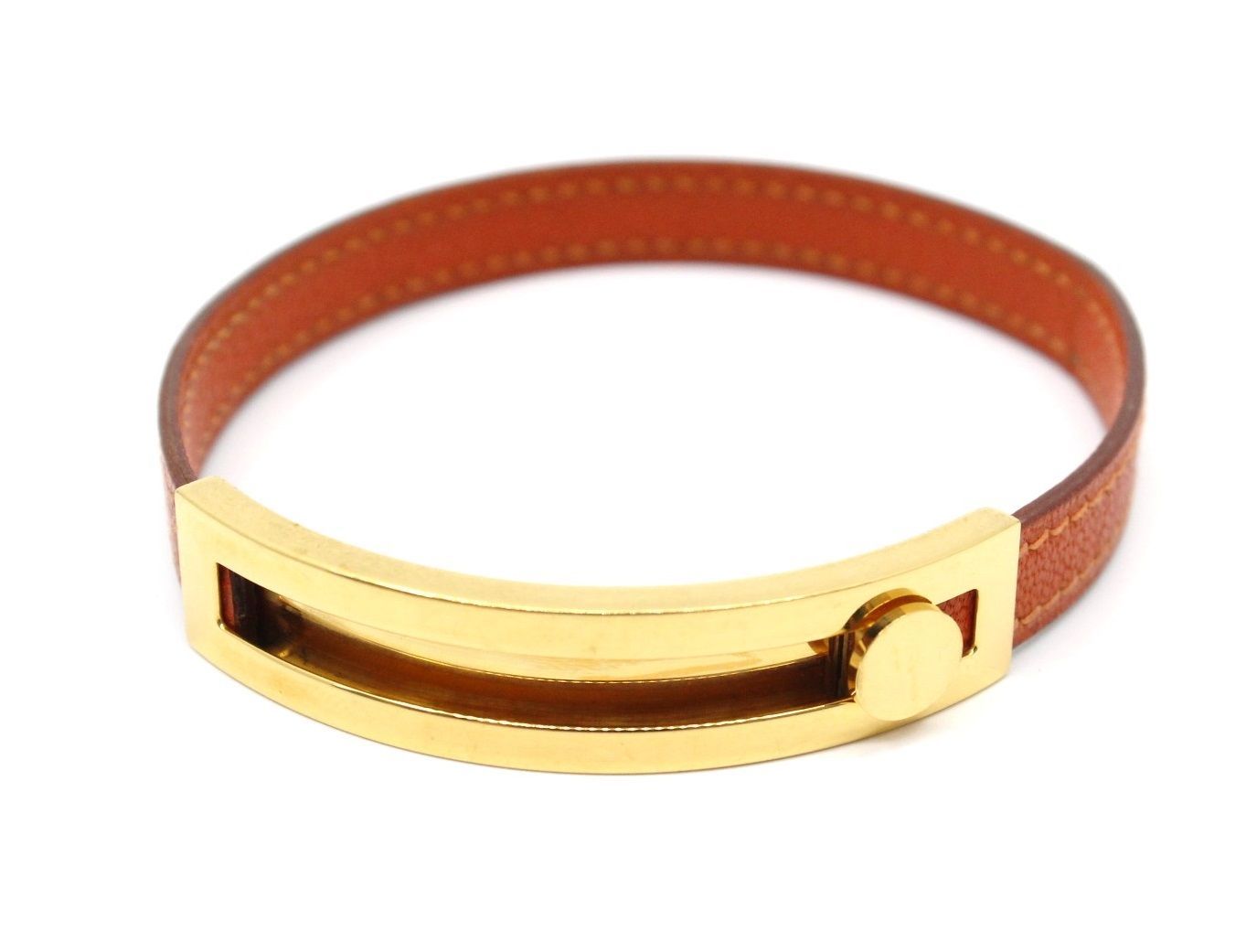 エルメス ブレスレット◆HERMES プスプス◆レディース◆箱付き エルメス プスプス ブレスレット バングル レザー オレンジ系 ゴールド