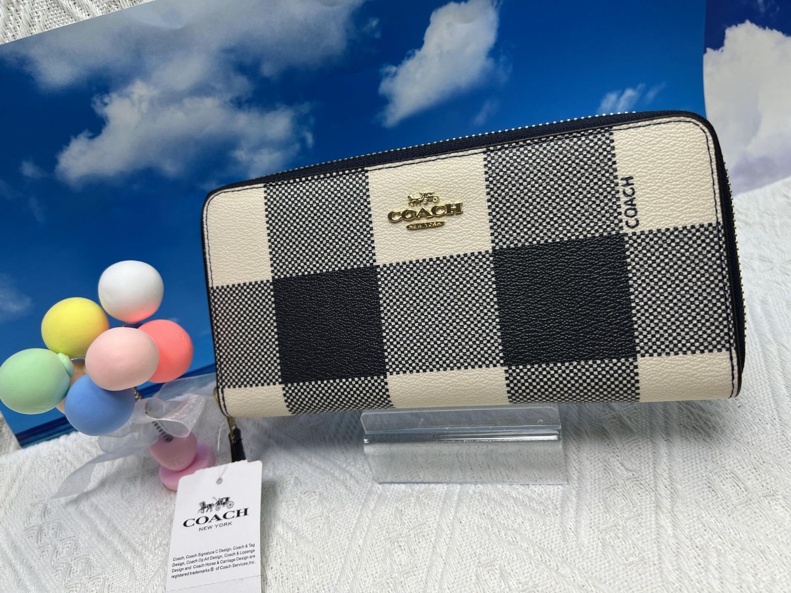 COACH】 バフ プレイド チェック パターン ジップウォレット 長財布