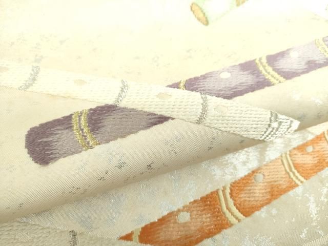 平和屋着物○西陣河村織物謹製・手織り 六通柄袋帯 唐織 平安笛百趣 金