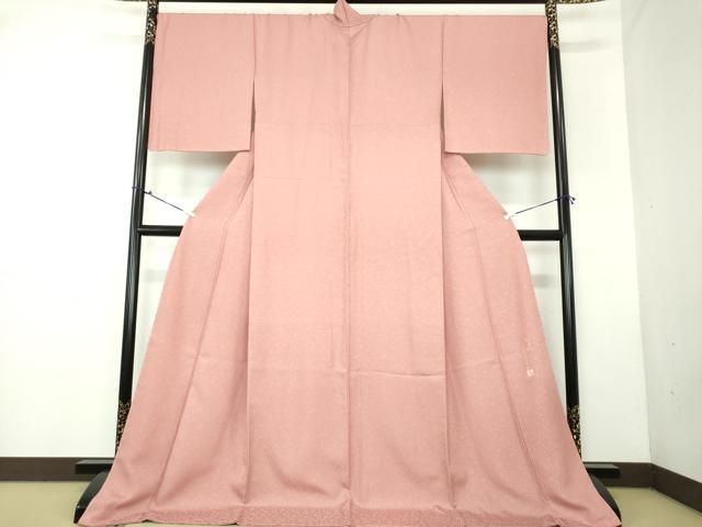 平和屋着物●上質な色無地 作家物 花唐草地紋 紅梅色 ロング丈 正絹 DAAX4377ps