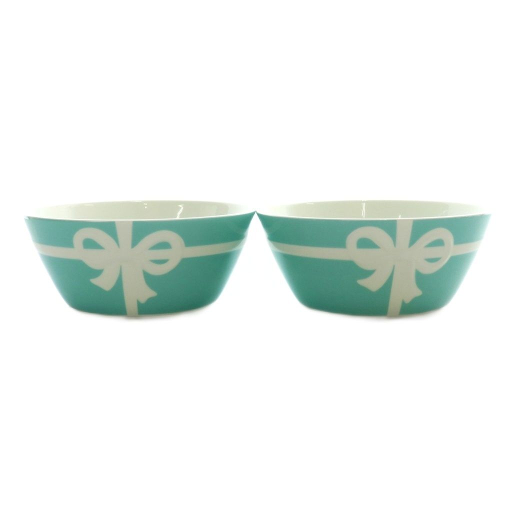 ティファニー TIFFANY - CO. ブルーボックスボウル 2枚セット 食器 深皿 リボン チャイナ 陶器 ロゴ ティファニーブルー 白 ホワイト |MP GY19