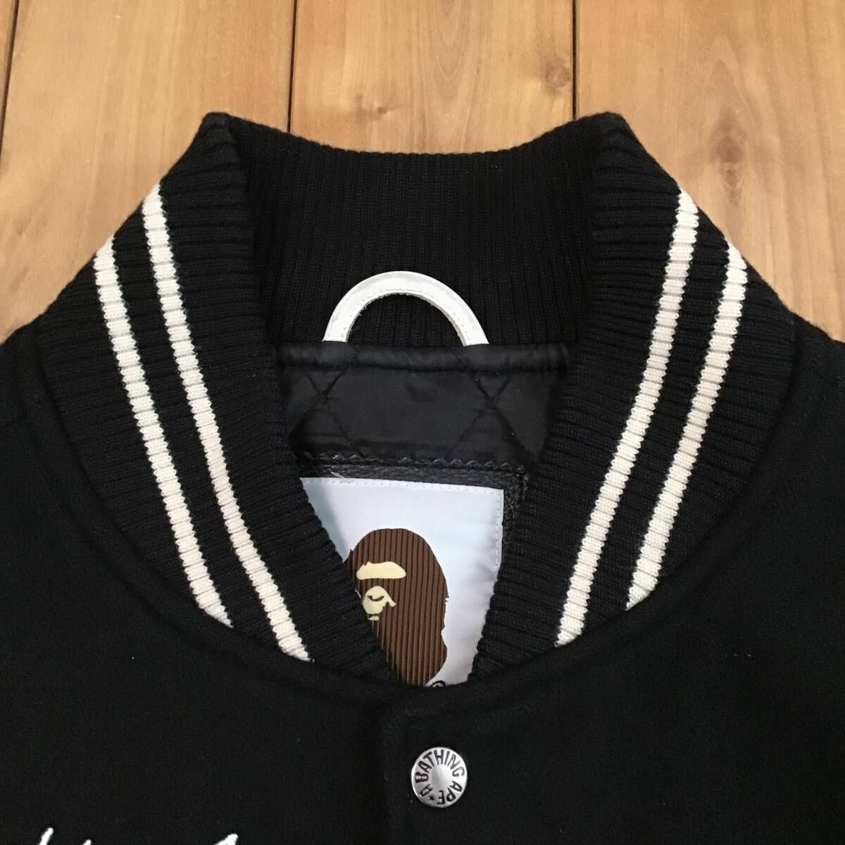 袖レザー スタジャン Lサイズ a bathing ape BAPE LOGO leather 