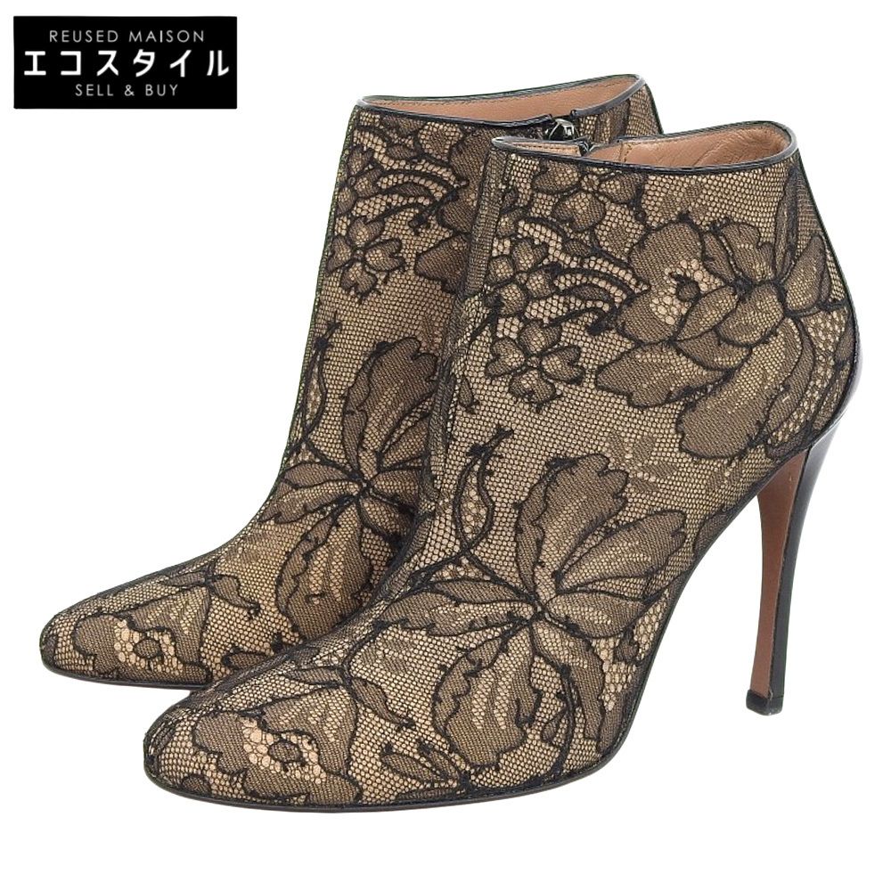 ALAIA アライア フラワーモチーフ レース ショートブーツ レディース ブラック オレンジ 35 35